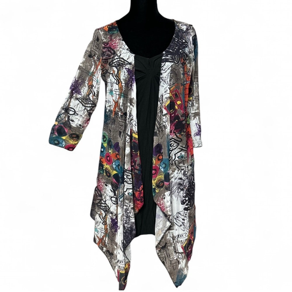 PAPILLON Blanc Artistic Blue and Pink Blouse S